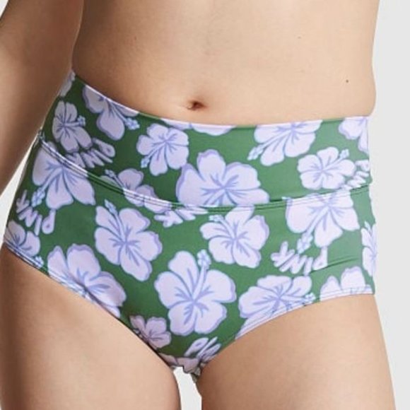 Pink By Victoria Secret NWT Sz XL Forest Pine Hibiscus High Waist Swim Bottom - Picture 2 of 6